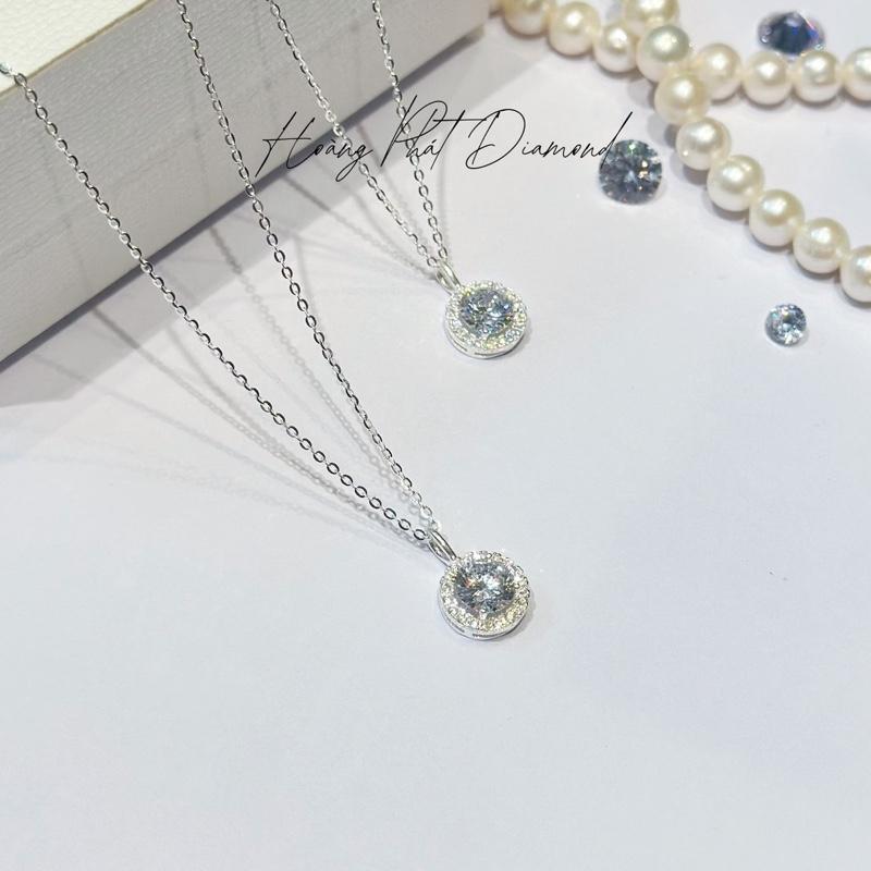 [ Hoàng Phát ] Trang Sức Dây Chuyền Bạc Ý 925 Chữ Cong 4T5 (45cm) Phối Mặt Halo Tròn Tấm 8li X.o.à.n Nam Mỹ (P2) KHÔNG XI KIM