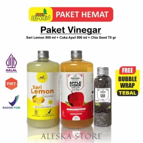 TERLARIS PROMO PAKET Best 3in1 Big SUUR LEMOEN Paket Cuka Apel 500 ml Sari Lemon 500 ml Chia Seeds 70gr - BY ALESKA STORE 1
