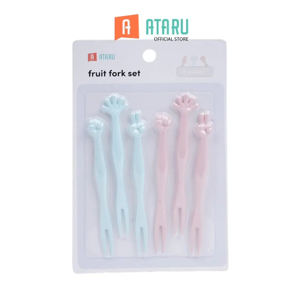 Ataru Garpu Buah Ropaci Set 6 pcs - Mix Fruit Fork Dessert Pick Garpu Snack Buah Utensil Small Cutlery Set