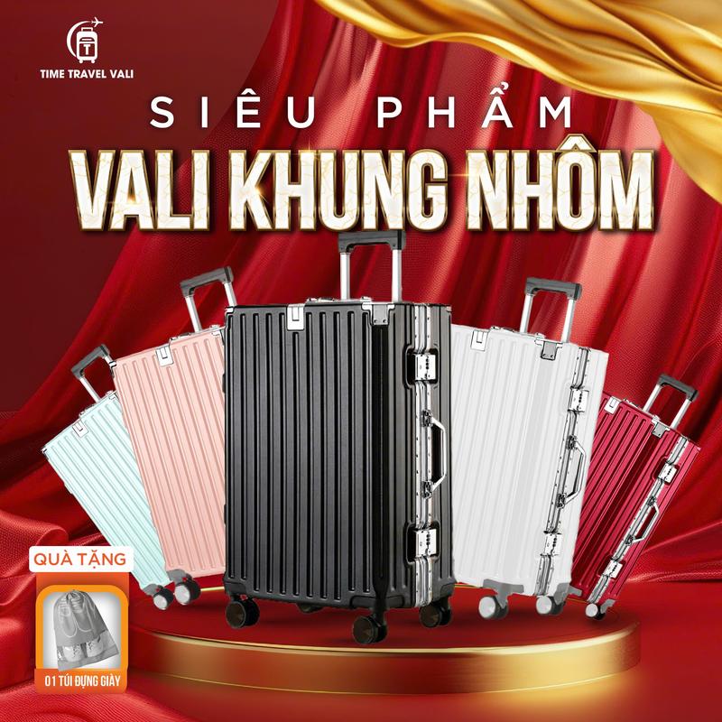 NB 3689 Vali du lịch khung nhôm khóa sập có khay đựng cốc, thiết kế 2 ngă