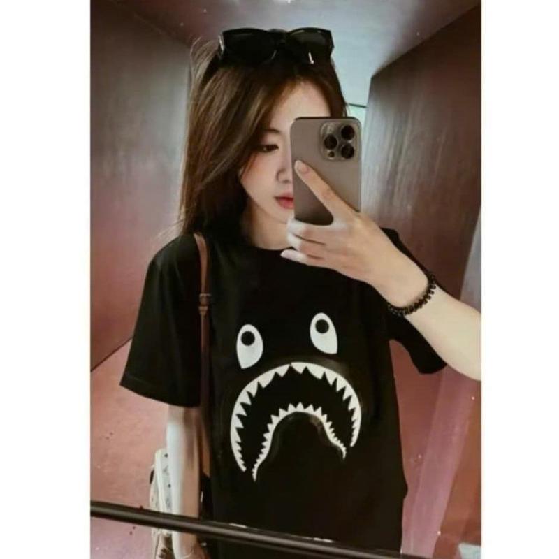 Áo Phông Hình Hàm Cá Mập From Rộng Tay Lỡ Cổ Tròn Chất Poly Mềm Phong Cách Boy Phố Girl Phố