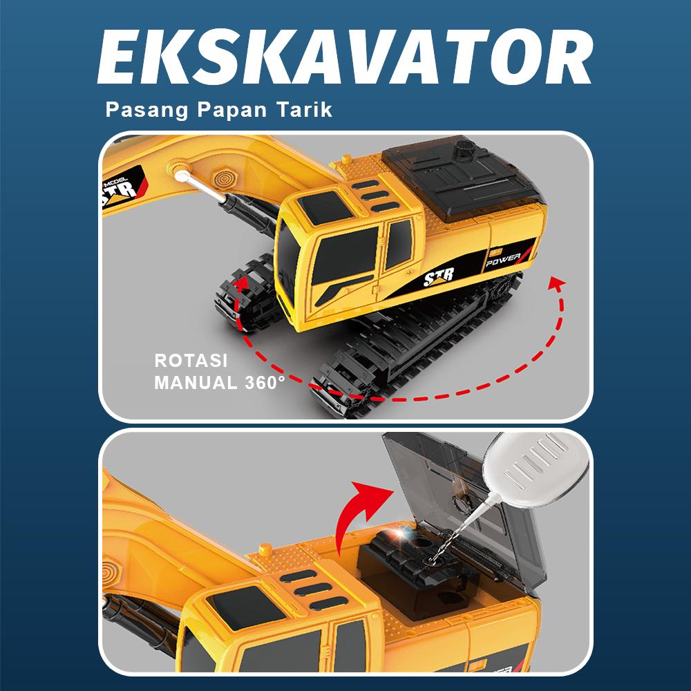 QQbaby RC Ekskavator Semprot Asap 6 Saluran Baterai 3.7V 1200mAh Mainan Alat Berat Anak dengan Lampu LED dan Suara Hidrolik