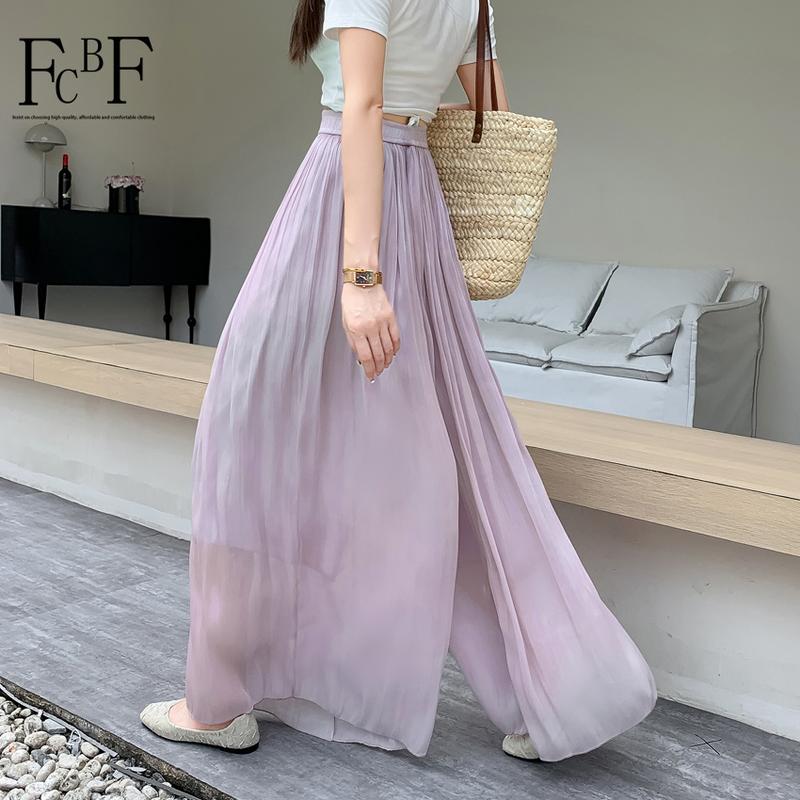 Quần Culottes Xếp Ly Streamer Yuji, Cao Cấp, Dành Cho Nữ, Thiết Kế Mới Mùa Hè 2025, Mỏng, Cạp Cao, Chữ A, Dài Trung Bình Xòe Lớn, Chất Liệu Voan, Quần Ống Rộng, Cảm Giác Như Đang Mặc Kem Women