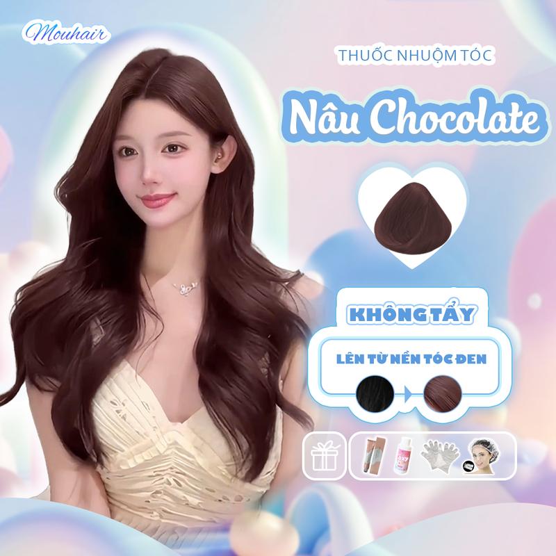  Thuốc nhuộm tóc Thuốc nhuộm tóc màu NÂU CHOCOLATE Mouhair tặng oxi trợ dưỡng,bao tay mũ trùm bịt tai. Đổi Màu Tóc Nữ 