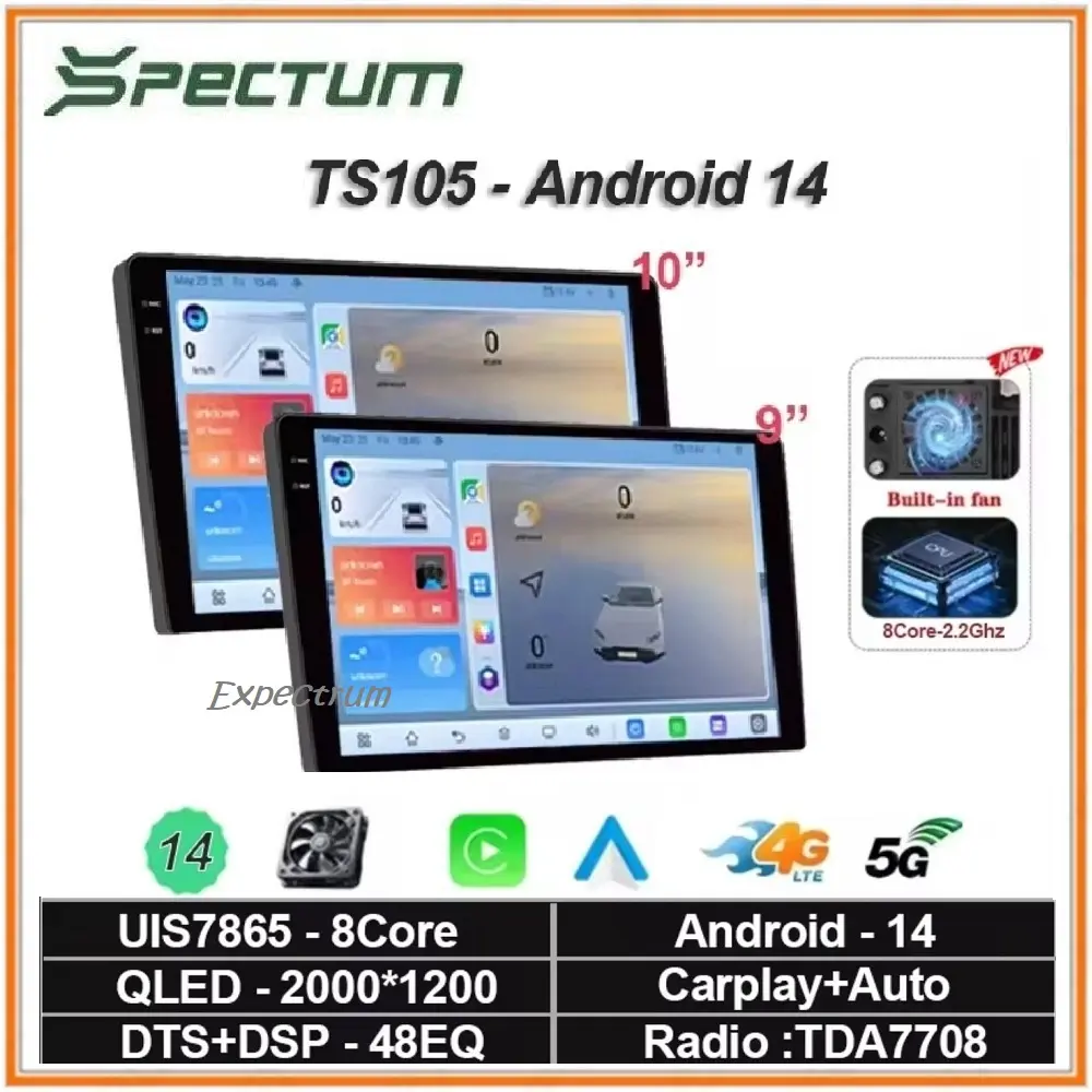Headunit Android SPECTUM TS105  UIS7865 DSP QLED IPS 4G GPS BT WIFI Carplay