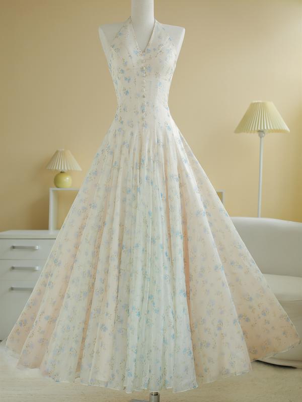 SÒ VINTAGE - FELAMI Đầm yếm hoa chất tơ mềm, dáng xòe