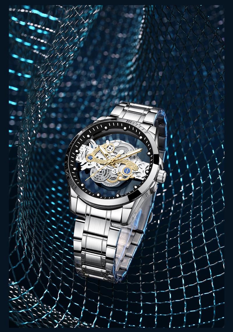 Product Introduction of 【003Harga telah diganti, cepat beli】BIDEN Jam Tangan Pria Anti Air Transparan Dial Cool Kuarsa Tali Stainless Steel Jam Tangan Cowok  YN0574 21