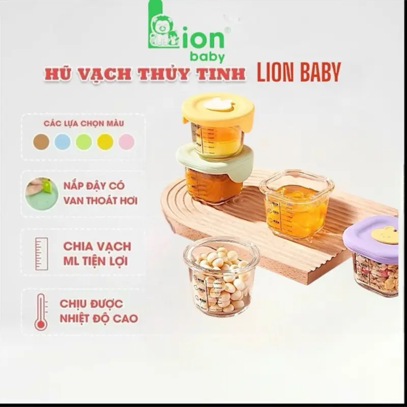Hộp trữ đông thuỷ tinh Lion 230ML đựng đồ ăn dặm cho bé có vạch ml