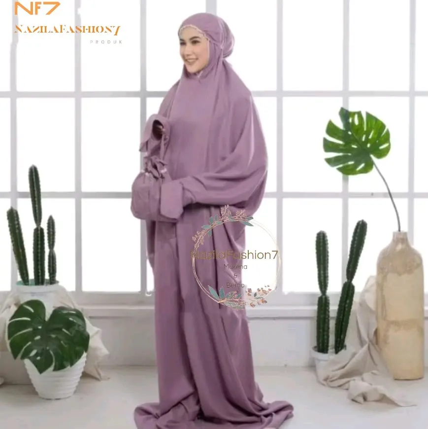 Mukena Terusan Dewasa Traveling Jombo Renda Cantik Katun Premium