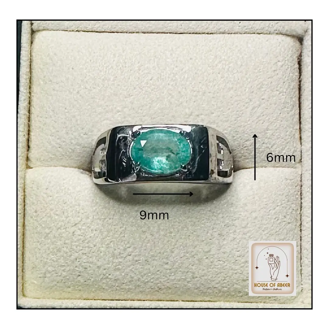 Ready Stock Natural Emerald Stone Ring - Men (Silver 925 material)