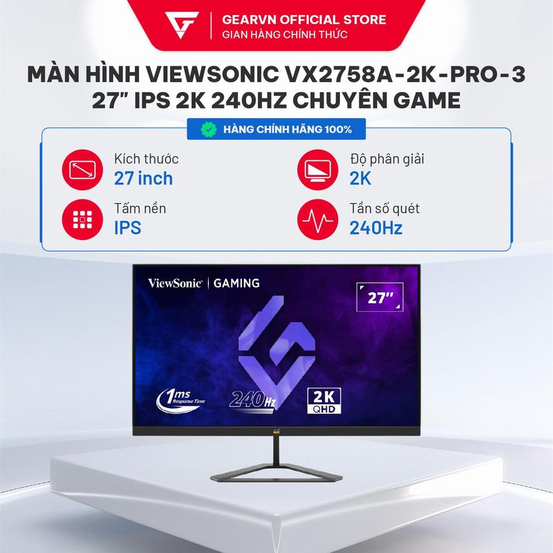ViewSonic Màn Hình Gaming VX2758A-2K-PRO-3 27 Inch IPS 2K 240Hz Chuyên Game Độ Phân Giải Cao 2560x1440 Tần Số Quét 240Hz  Bảo Hành 36 Tháng