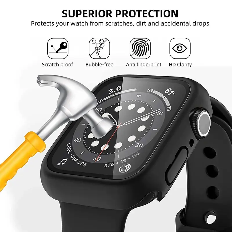 Temepred Glass PC Case for Apple Watch Ultra 2 49mm IWatch 40mm 41mm 44mm 45mm 42mm 38mm Series 9 8 7 6 5 4 3 2 1 SE 2 3 Screen Protector Bumper Cover Accessories for Jam Tangan Smartwatch 2