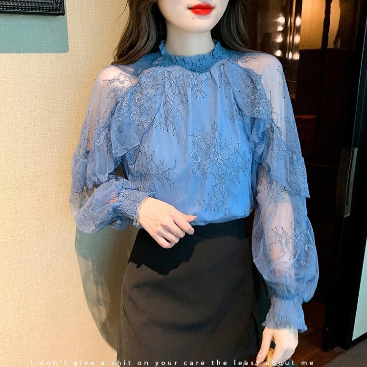 Áo Voan Thêu, Tay Phồng Lưới Dành Cho Nữ, Dáng Rộng Và Ôm Sát, Phong Cách Hàn Quốc, Ren Ngọt Ngào Và Thanh Lịch, Hàng Mới Về Mùa Xuân 2025, Hợp Xu hướng Shirt Dài Tay Top Women Kem Voi