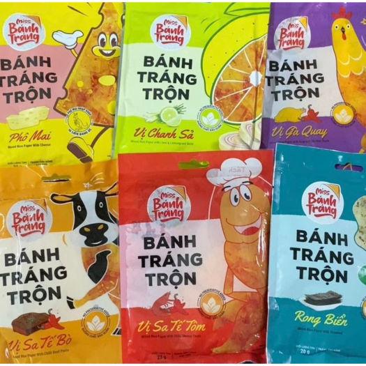 Miss Bánh Tráng Vinasnack - Combo 10 Gói Bánh Tráng Trộn 8 Vị Siêu Ngon Rong Biển Sa Tế Bò Sa Tế Tôm Sa Tế Mực Gà Quay Phô Mai Chanh Sả Trâu Gác Bếp Gói 20~23g