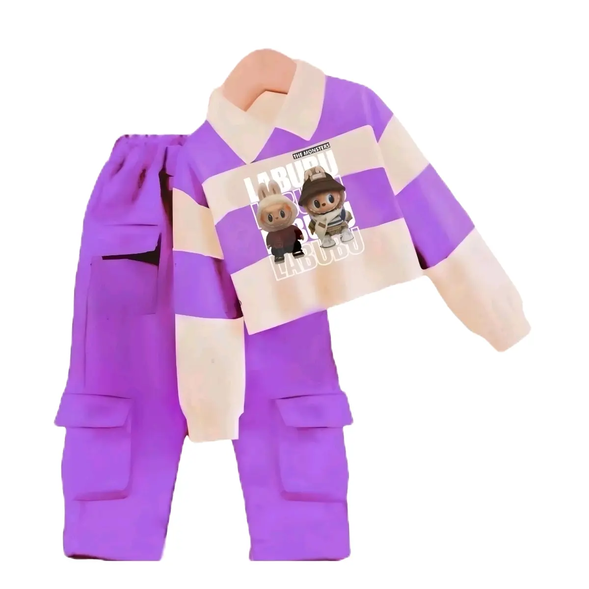Setelan Anak Perempuan Labubu Korean Style Celana Cargo Usia 3-12 Tahun Fashion