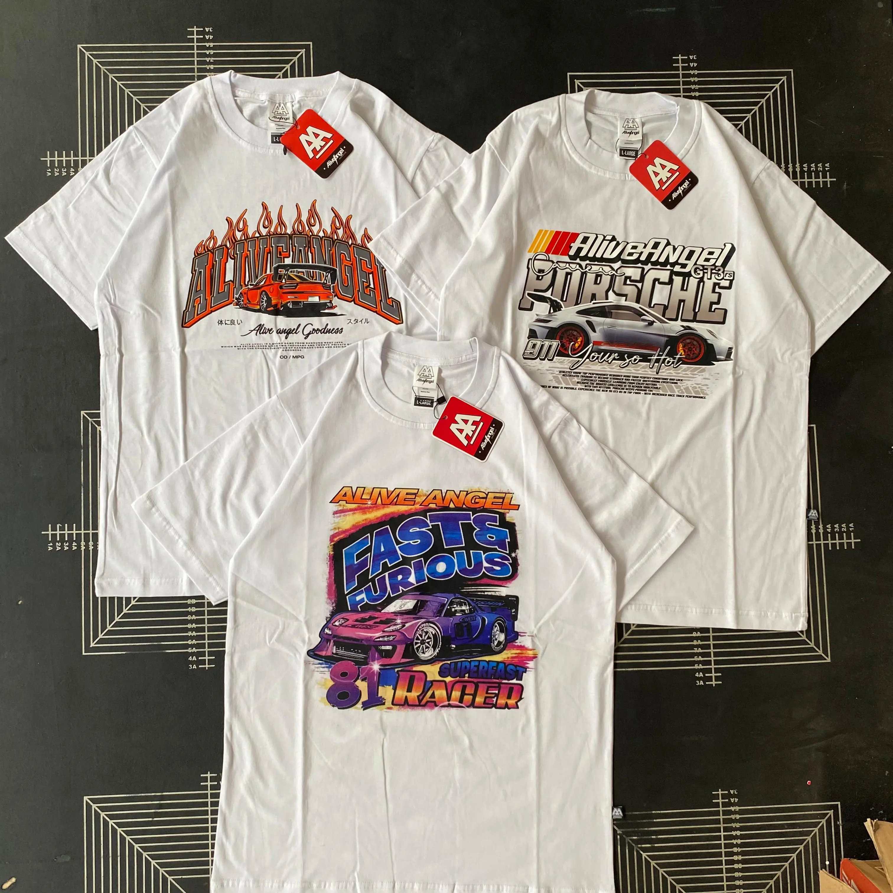 ( Free Stiker ) Beli 1 Dapet 3 Kaos Vintage Nascar Rumble Racing Original Alive Angel Goodness Warna Putih Bahan Katun Combad 30s Pria & Wanita