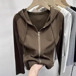 Hoodie Premium Resleting Ganda Warna Coklat Hitam Panjang Casual