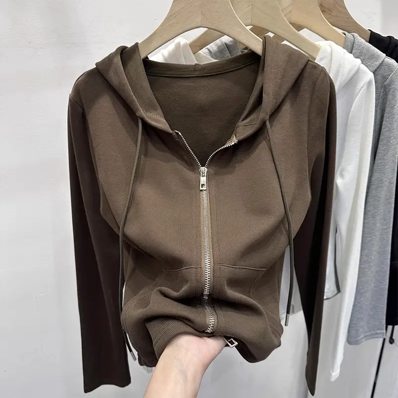 Hoodie Premium Resleting Ganda Warna Coklat Hitam Panjang Casual
