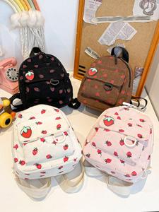 Mochila mini con diseño de fresas, portátil y lindo; bolsa para teléfono; portallaves; mochila casual ligera unisex; pequeña bolsa de viaje