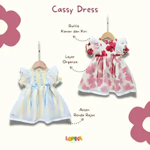CASSY - Dress Ruffle Bahan Rayon Premium Mix Organza Anak Perempuan Balita Baby Newborn 0-7 tahun Premium Cantik - Lopika