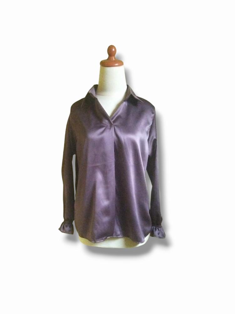 Product Introduction of Satin Blouse V-neck  Top Baju Atasan  Wanita Formal Satin Top Kantor Blouse Kerah  Kemeja  Kerja Wanita Tangan Panjang Mewah Nyaman Kancing 12