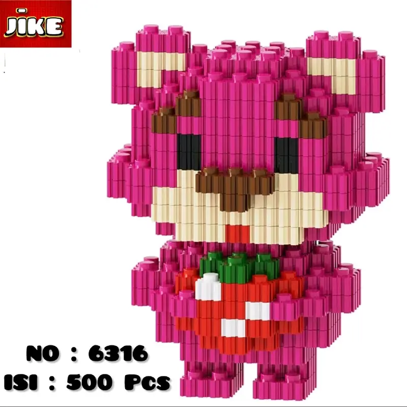 ( JiKE ) Nano Block Lotso Strawberry Mainan Blok Lucu Mainan Disney Toys DIY 3D Puzzle Girl / Paket Kado Bear Plastik Kotak 2