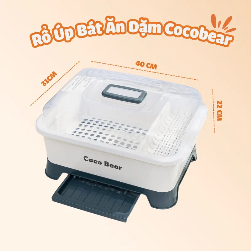 Rổ úp bát Cocobear 2in1 úp bình sữa cho bé, Khay úp bình sữa có nắp đậy an toàn Cocobear tiện lợi có giá hứng nước tiện lợi an toàn baby 0