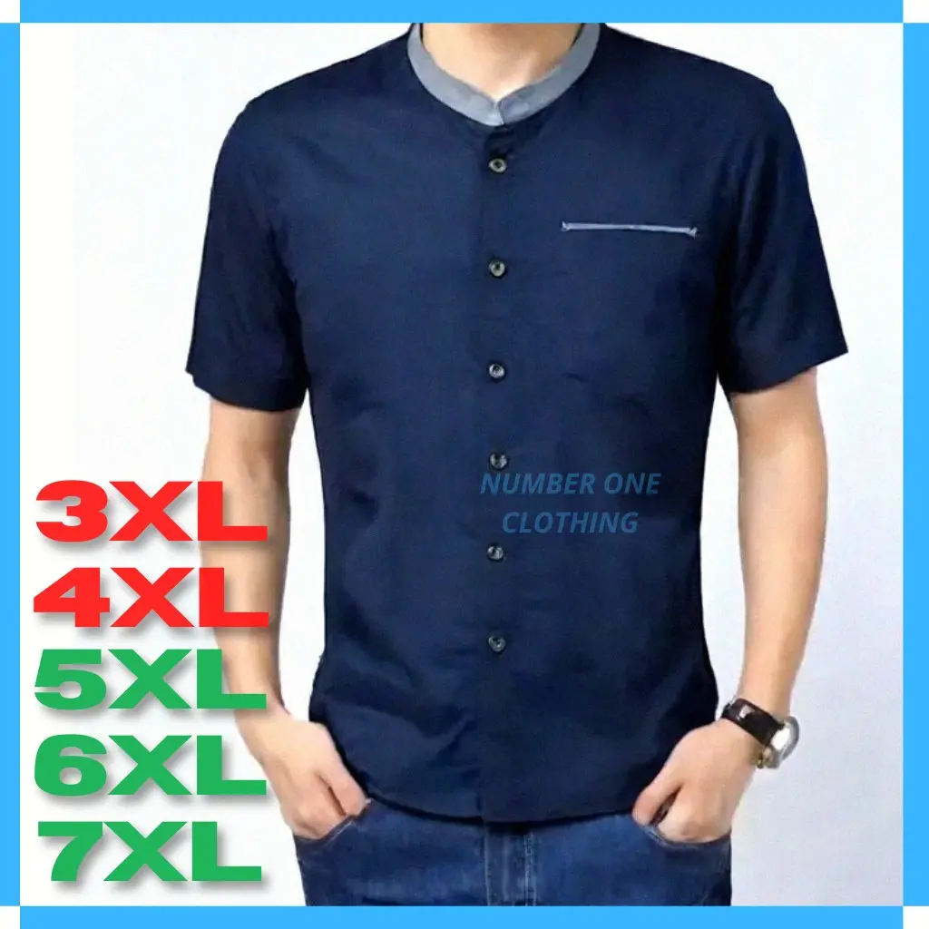 Baju Koko Pria Jumbo XXL XXXL 4XL 5XL 6XL 7XL Big Size 3XL Lengan Pendek Katun Muslim Hitam Navy Kurta Dewasa Strip