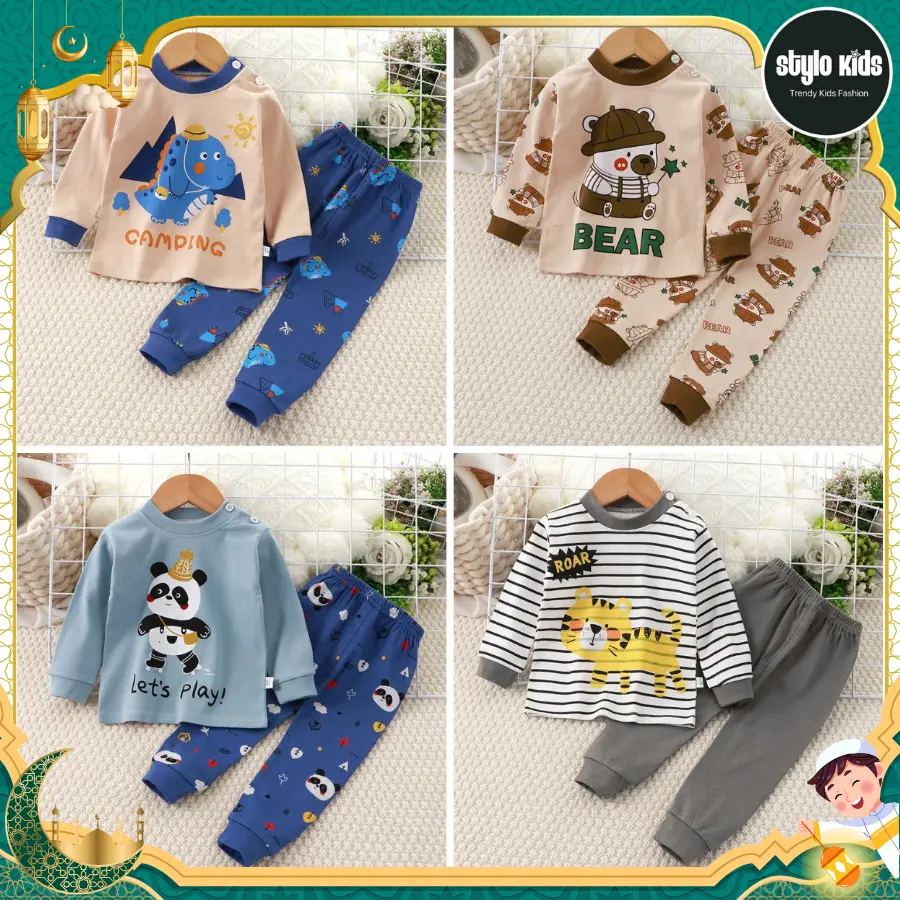 Setelan Piyama Baju Celana Tidur Fashion Anak Unisex / Pakaian Tidur Anak Motif Kartun Lucu 3
