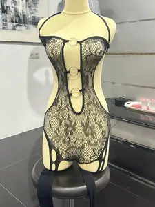 [PREMIUM] Inner Body-Fit Lace Halter Neck - Manset Jaring Motif Floral Elastis - Terusan Slim Fit Baju Tidur Wanita Sexy Lace Bodysuit Jaring Motif Bunga - One Piece Sleepwear Slimming Fit