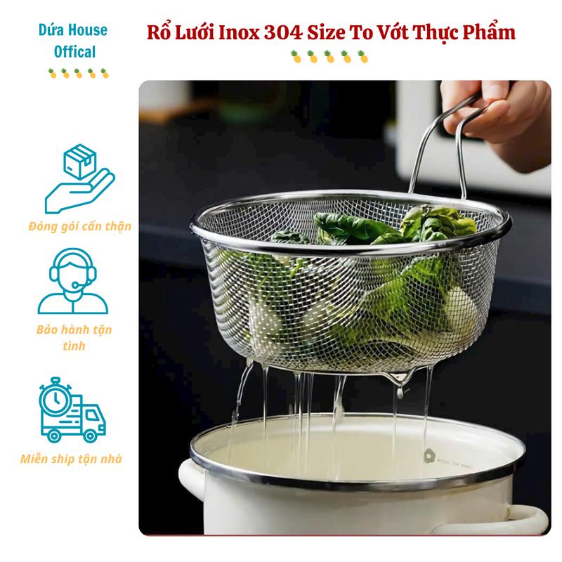  Rổ Lưới Inox Có Tay Cầm – Trụng Rau Vớt Mì Luộc Há Cảo – Inox Dày Bền Lọc Nhanh - Rổ Size 18cm 