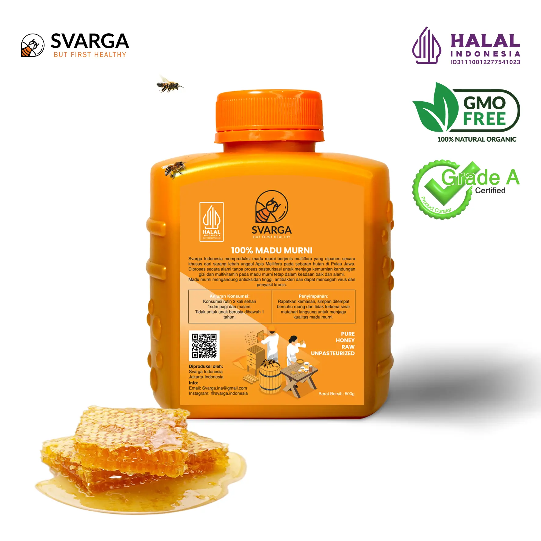Madu Murni Svarga 500gr - Organic Pure Honey Raw Unpasteurized