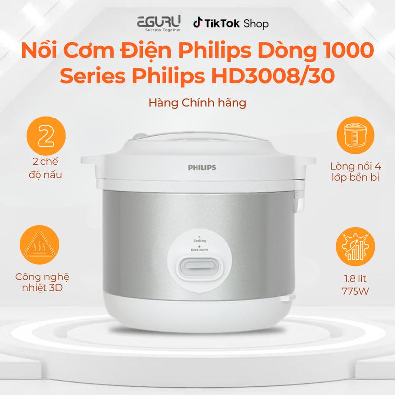   DEAL SỐC  Nồi Cơm Điện Philips Dòng 1000 Series Philips HD3008 30 - Hàng Phân Phối Chính Hãng nồi  cơm Nấu Cơm Cooker Nấu Ăn nồi  cơm 