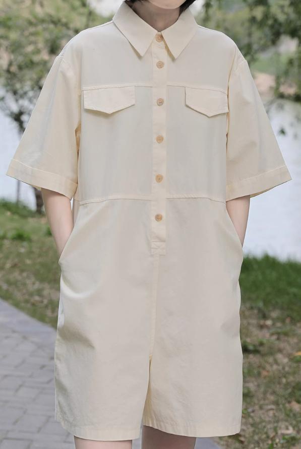 Product Introduction of ESOM ROMPER WITH POCKET DETAIL UTILITY TWILL PLAYSUIT LOOSE WIDE LEG SHORT SLEEVE KOREAN STYE 4