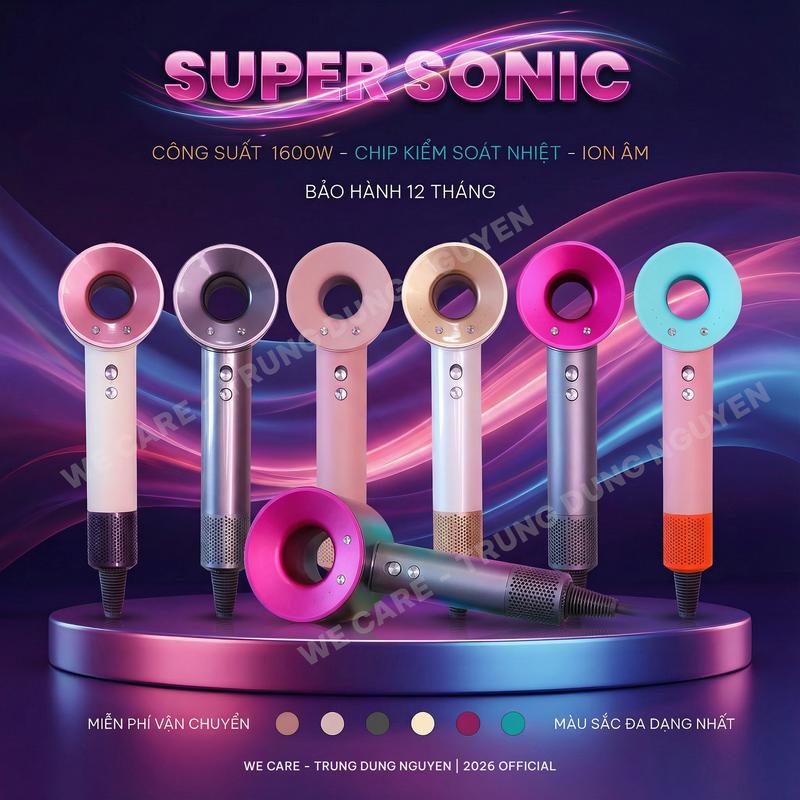 Máy sấy tóc Super Sonic 2026 Nam Nữ tạo kiểu sấy tóc ion âm 2 chiều nóng lạnh hàng tiêu chuẩn châu ÂU xuất khẩu và có bảo hành 1 năm Chăm Sóc Tóc