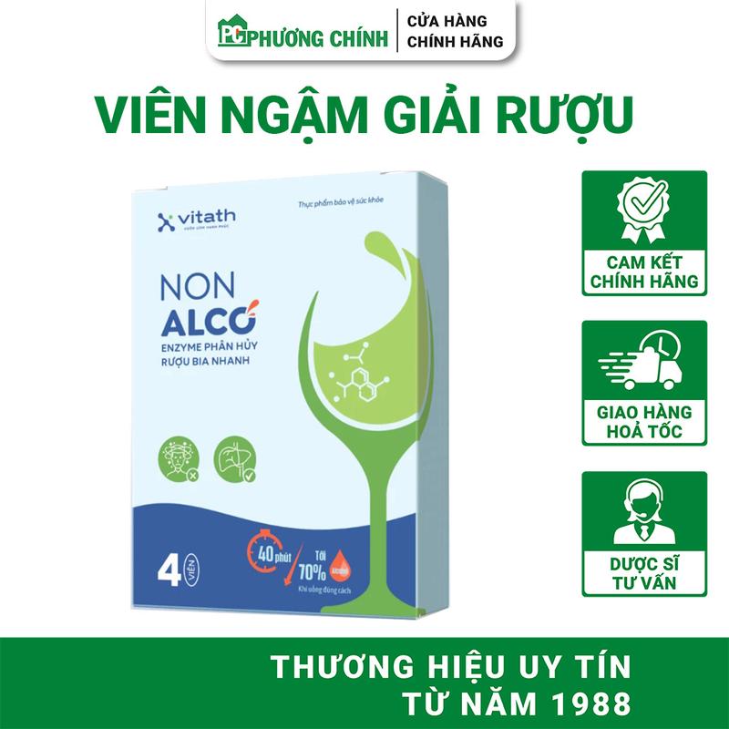 Viên Ngậm Giải Rượu Vitath Non Alco Hỗ Trợ Giải Độc Gan Giảm Đau Đầu Nôn Nao Khó Chịu Sau Khi Uống Rượu Bia 4 Viên Hộp