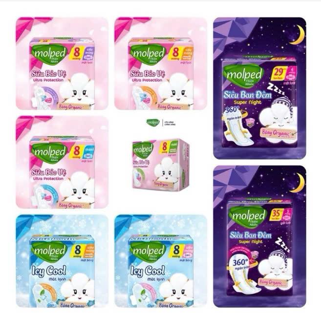 Lốc 8 Gói Băng vệ sinh Molped Thổ Nhĩ Kỳ organic đủ loại ban ngày icy cool ultra protection ban đêm