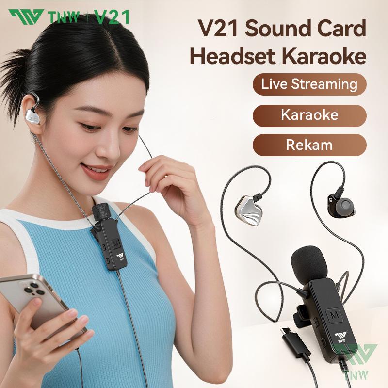 TNW V21 Wired Soundcard Headset 2in1 Bluetooth Live Earphones Dengan SoundCard Mic Untuk HP PC Soundcard Live Streaming Karaoke