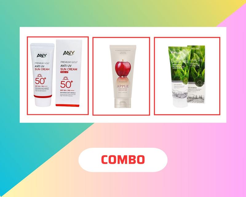 COMBO Kem Chống Nắng Any 60ml+ Tẩy da chết Whinis 120ml+ Sửa rửa mặt 3W CLINIC 100ml