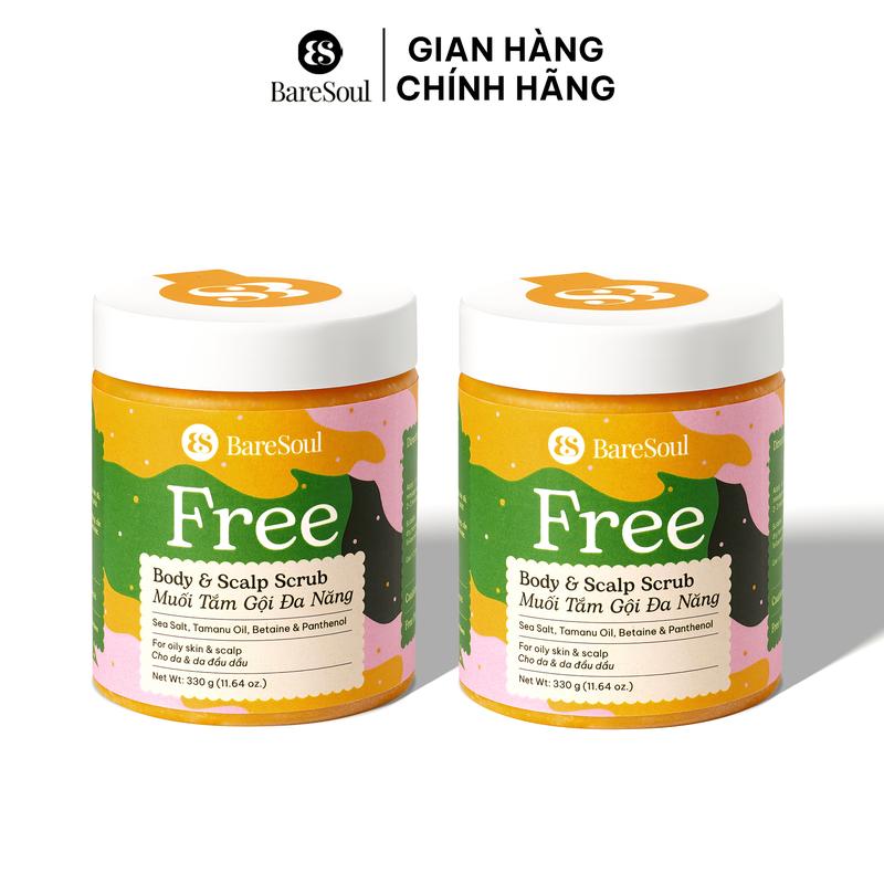  COMBO 2 Muối tắm gội tẩy da chết da đầu tóc Free BareSoul Salt Body & Scalp Scrub 330GX2 