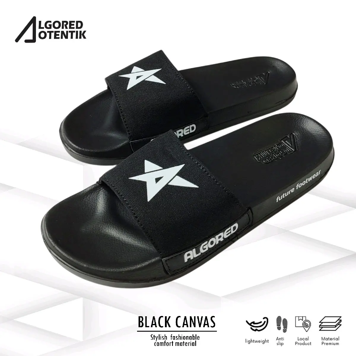 Algored sandal Slop Pria Raimbow kanvas hitam motip sandal pria dan wanita Casual Elegant Slippers Sendal Selop Black Merah Karet