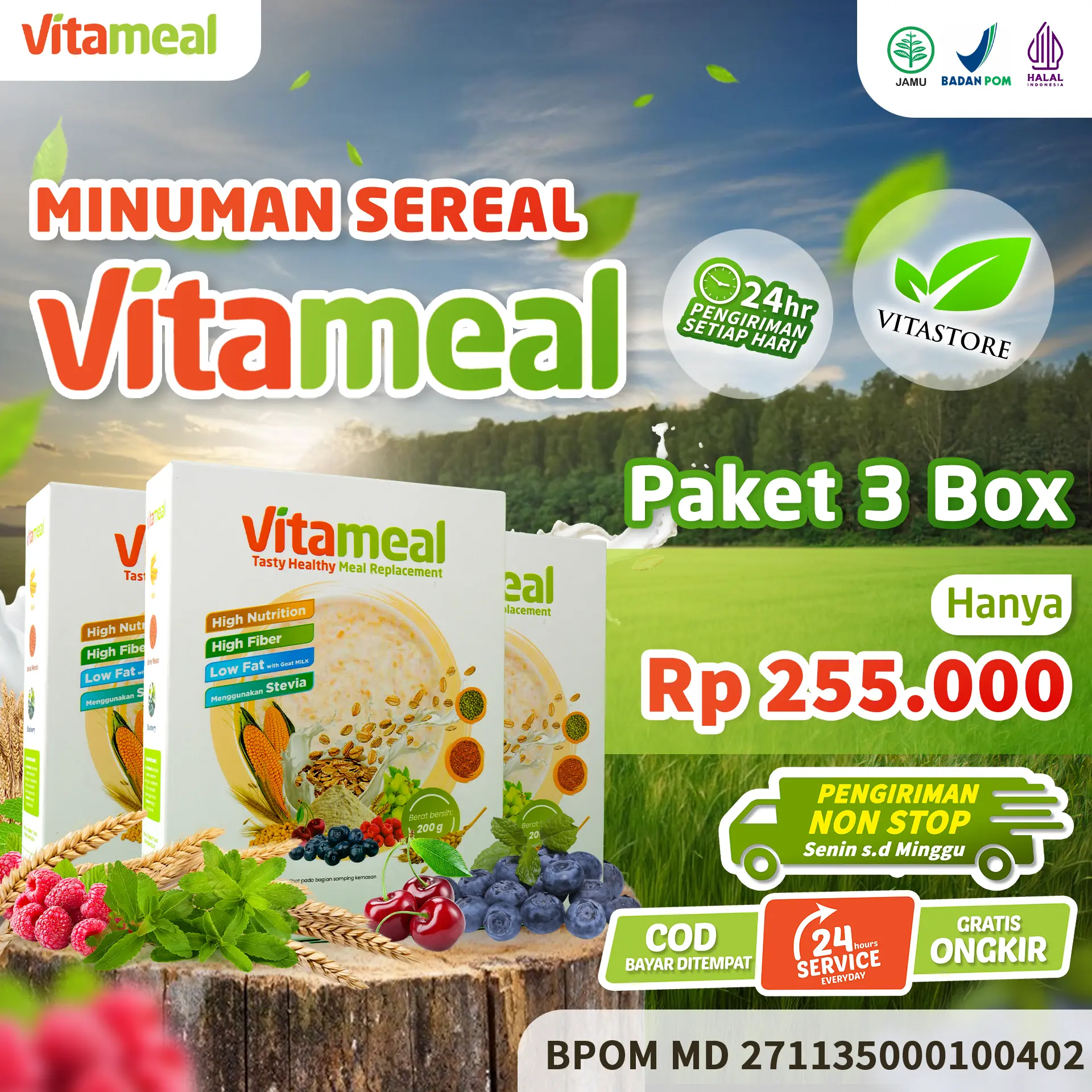 [PAKET 3 BOX] VITAMEAL  SEREAL SEHAT PENGGANTI NASI