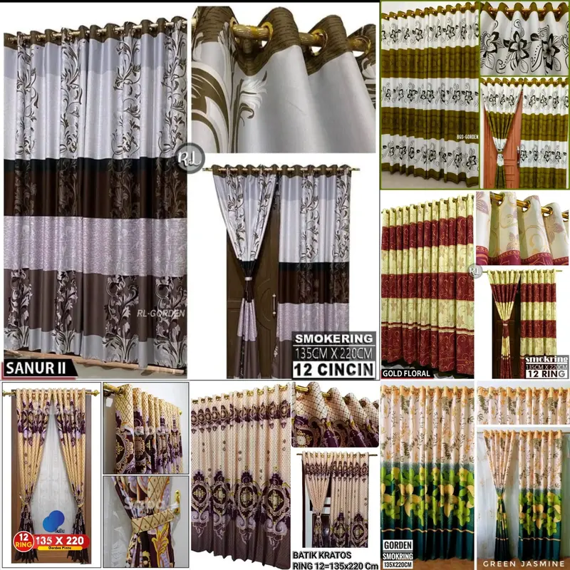 Promo Paket Hemat 4 pcs Gorden Smokring Ring 10 Bahan Katun Dispers Tali Terpasang Mudah Pasang High Quality Home Made Polos Dan Motif Curtain 4