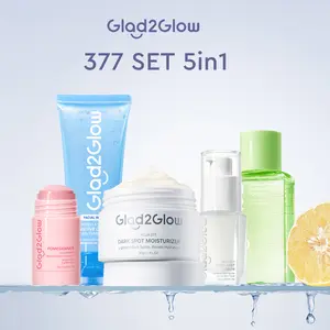 [New] Glad2Glow 377 bundle all in 1 - 2/3/4/5 PCS Skincare Paket-377 ero product glowiDark Spot Moist & SERUM+Centella Toner+Sensitive Gel Cleanser Anti-dark spot Hng renew brightening whitening Berjerawat Ceramide Kering Membersihkan Wajah Acid Cooling
