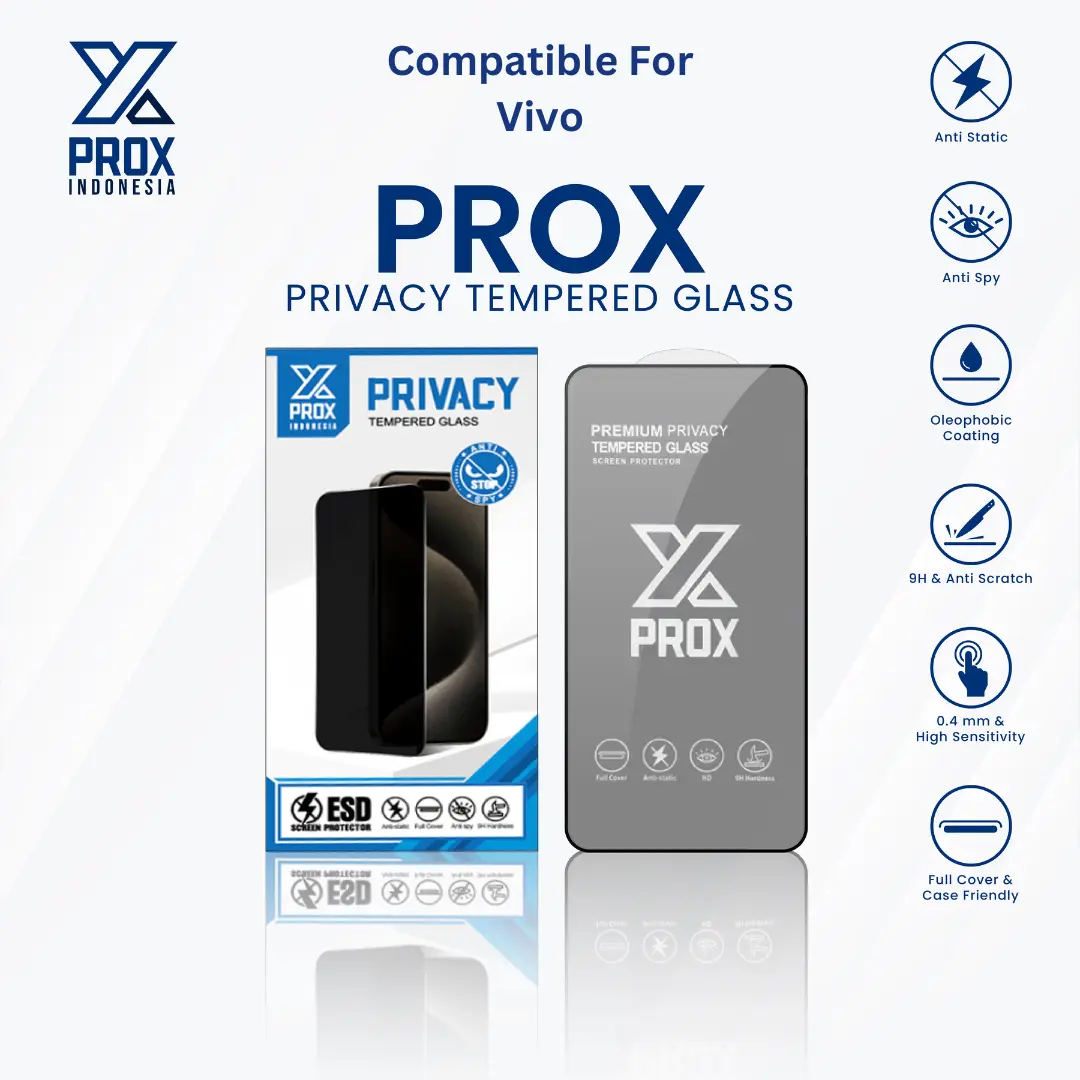 PROX Tempered Glass Anti Spy Full Cover Privacy - Compatible For Vivo
