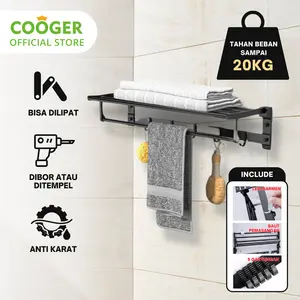 [COD] COOGER Rak Handuk Lipat dan Premium Rak Gantungan Handuk Rak Jemuran Kamar Mandi Alumunium Towel Bar Anti Karat Ukuran 50CM Besi Hitam
