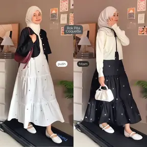Clotiva Rok Wanita Casual Stylist Pita Coquette Katun Nyaman Santai Tebal Kerja Panjang