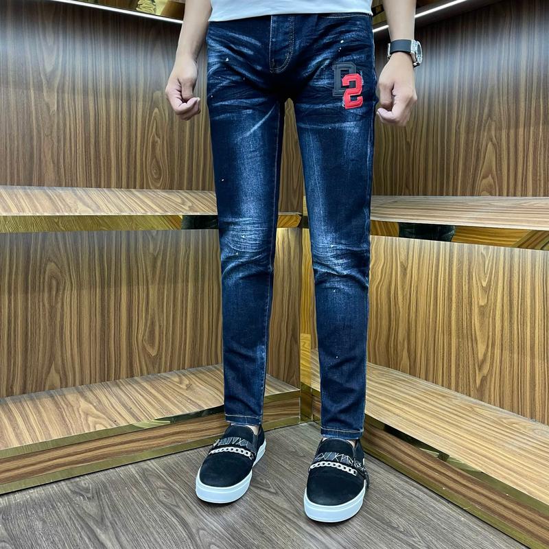 quần Jeans nam xanh ĐẬM thêu d/2 da đỏ đen có  bốn cúc 1