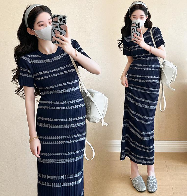 Young Mom Váy bầu DV273 mùa Hè màu Xanh Thun tăm mềm nhẹ Thai sản Thoải mái Váy Bầu cho Bà mẹ mang thai Size S-2XL #youngmom #dambau #vaybauxinh