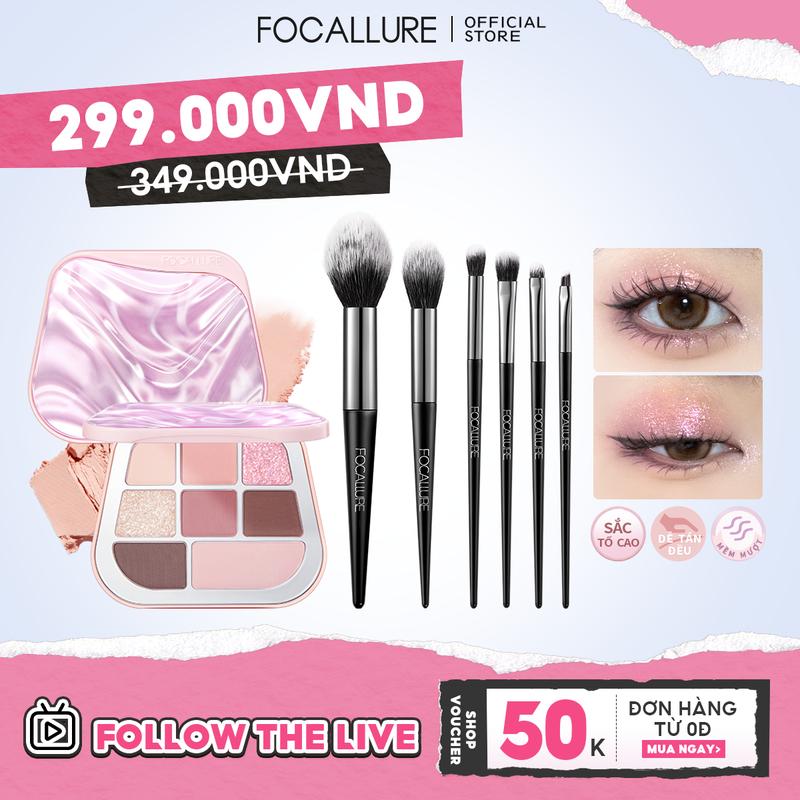 Bộ Trang Điểm FOCALLURE 7 Chiếc Bao Gồm Bộ Cọ Trang Điểm 6 Chiếc Phấn Mắt 8 Màu Sắc Tố Cao Lâu Trôi